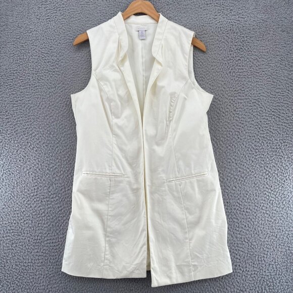 Chicos Jacket Womens 0 US Small Ivory Long Vest Sleeveless Pocket Stretch Casual - Picture 1 of 9